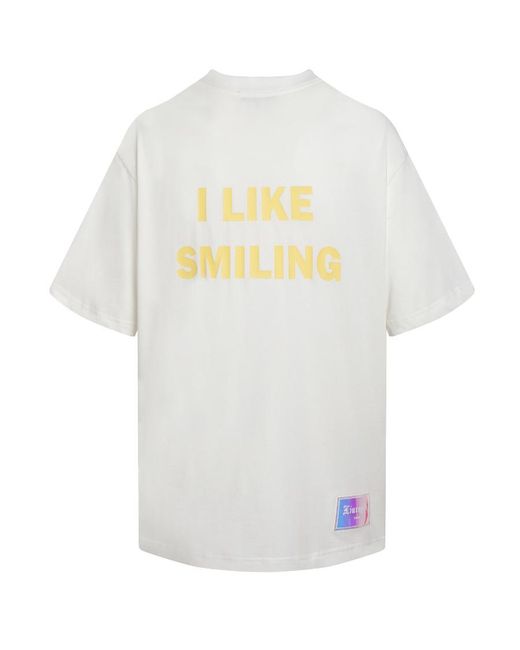 LIU REGALI White Smiley Face Badge Letter Printed Short-Sleeved T-Shirt for men