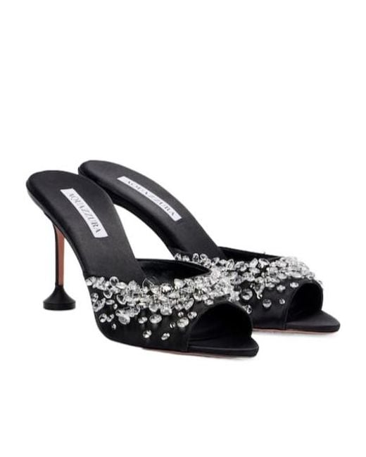 Aquazzura Black Embellished Satin Mules