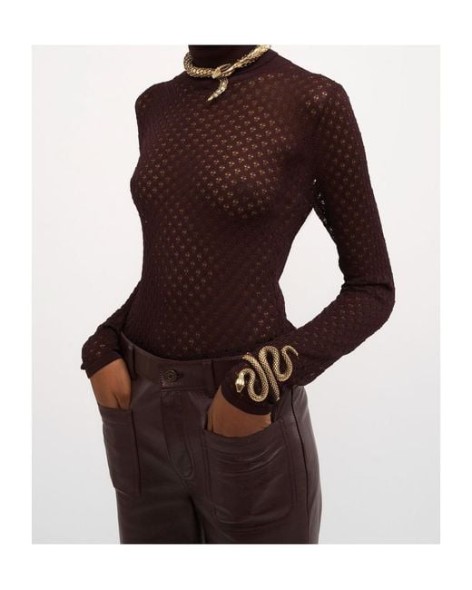 Chloé Brown Lace Knitted Slim Turtleneck Sweater