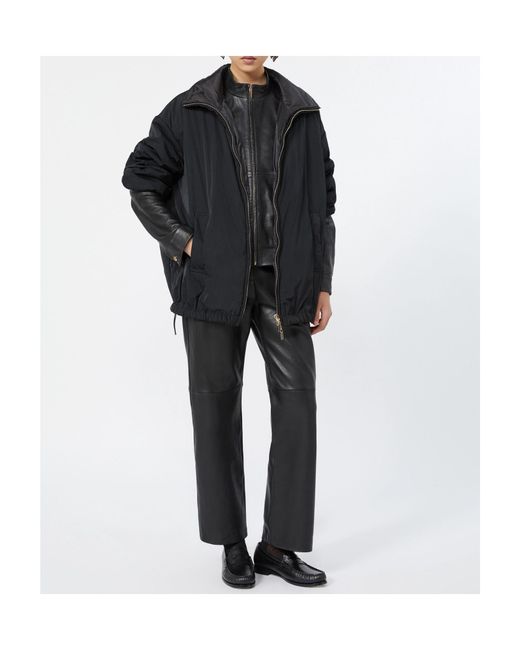 Max Mara Gray Wide-Leg Leather Trousers