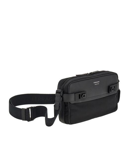 Ferragamo Black Gancini-Buckles Messenger Bag for men