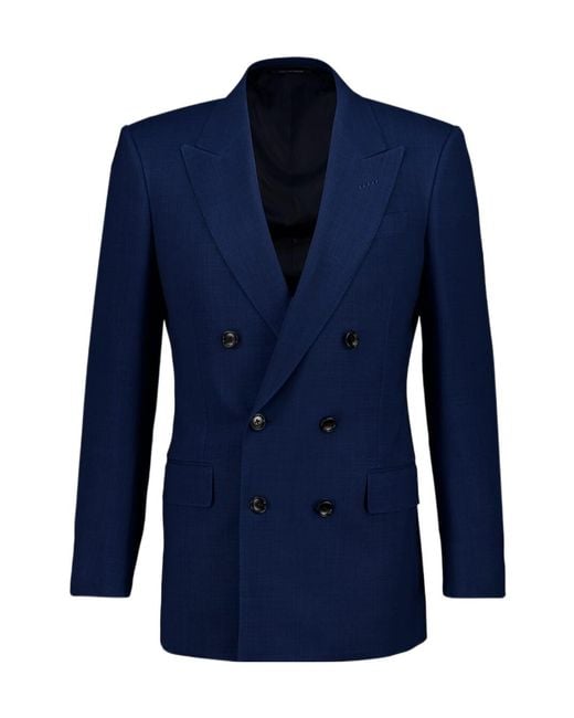 Tom Ford Blue Double-Breasted Wool Blazer for men