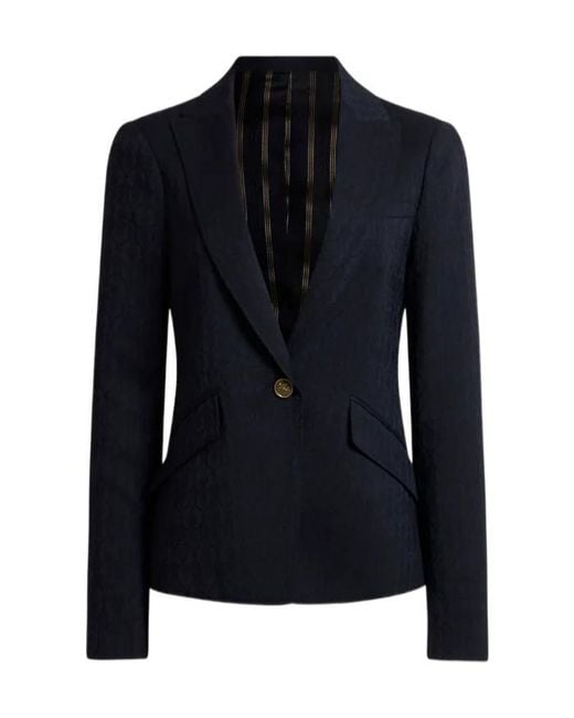 Etro Blue Single-Breasted Wool Jacquard Jacket