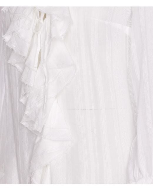 Dondup White Ruffle-Collar Long-Sleeve Blouse