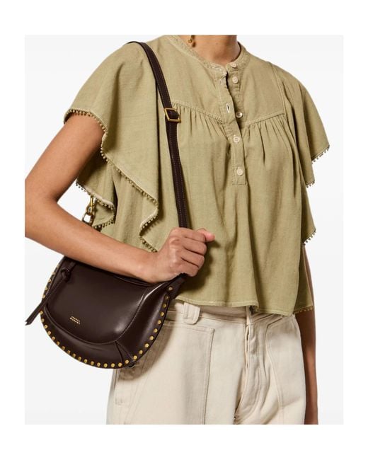 Isabel Marant Brown Oskan Moon Studded Shoulder Bag