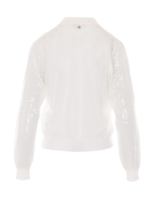 Liu Jo White Sequined V-Neck Knitted Sweater