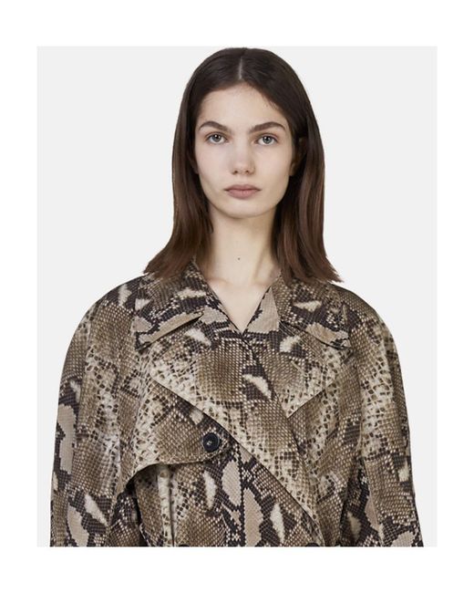Stella McCartney Natural Graphic Printed Double Breasted Belted Trench Coat