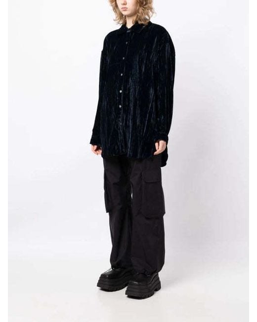 Palm Angels Blue Velvet Crinkled Shirt