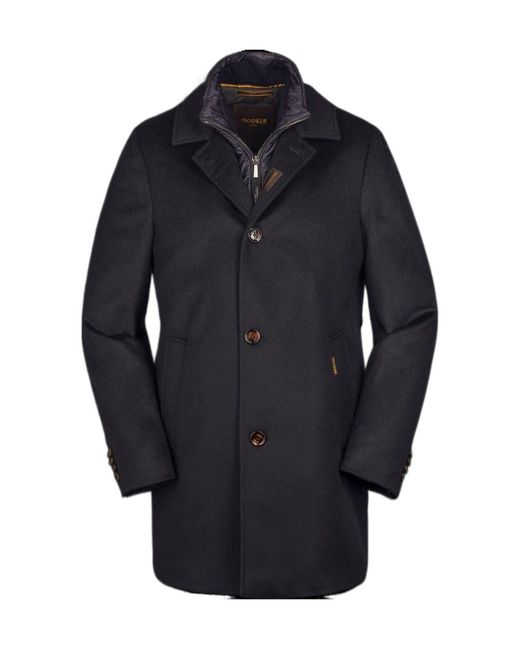 Moorer Black Layered Single-Breasted Wool Coat for men