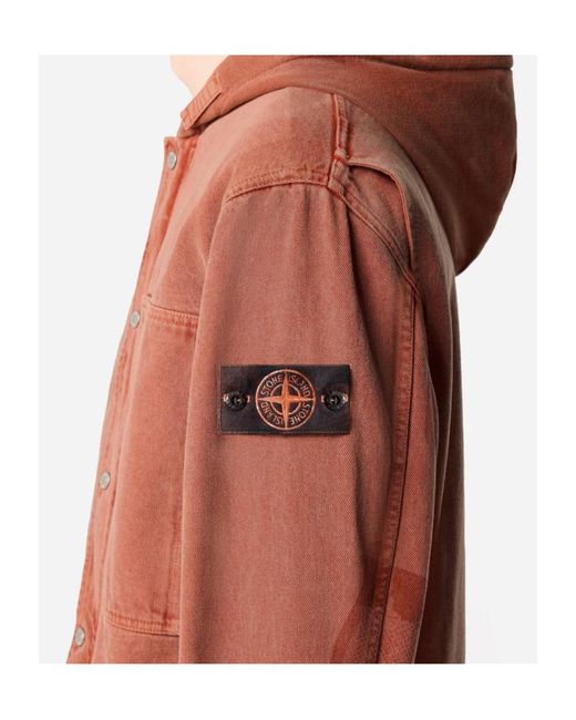 Stone Island Red Hooded Jacket With Multiple Pockets for men