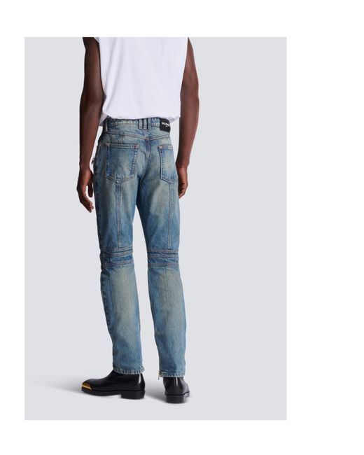 Balmain Blue Vintage Denim Biker Jeans for men