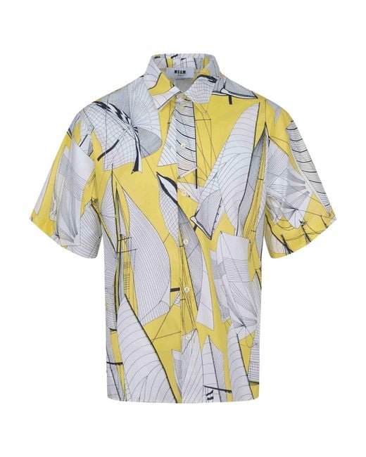MSGM Blue Graphic Printed Short Sleeved Shirt for men