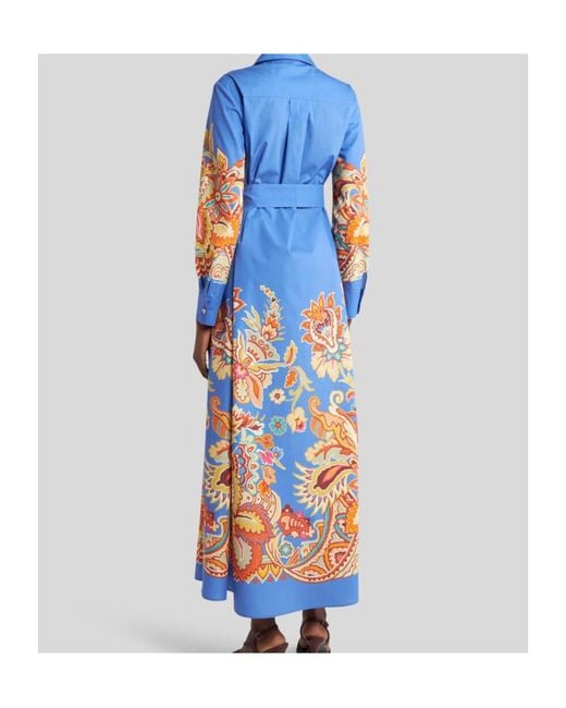 Etro Blue Printed Poplin Shirt Dress