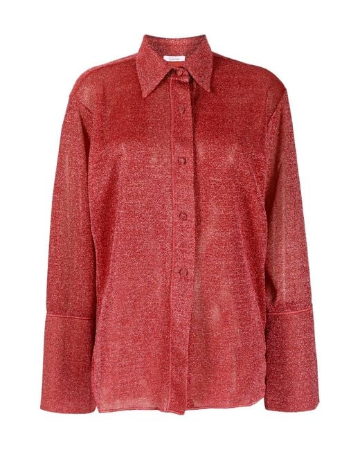 Oseree Red Oséree Lumiere Lurex Button-Up Shirt