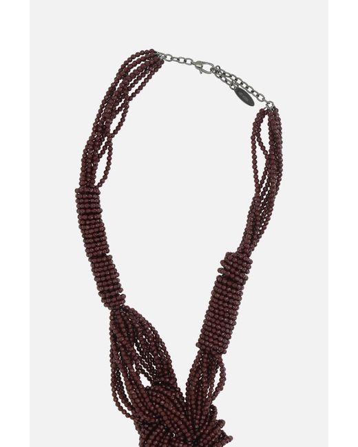Brunello Cucinelli White Beaded Knot-Detail Necklace