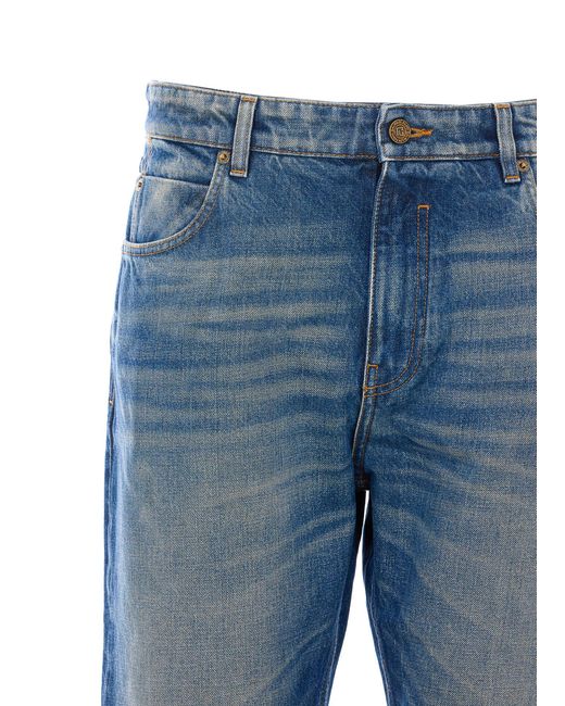 Balmain Blue Logo Patch Straight Leg Jeans for men