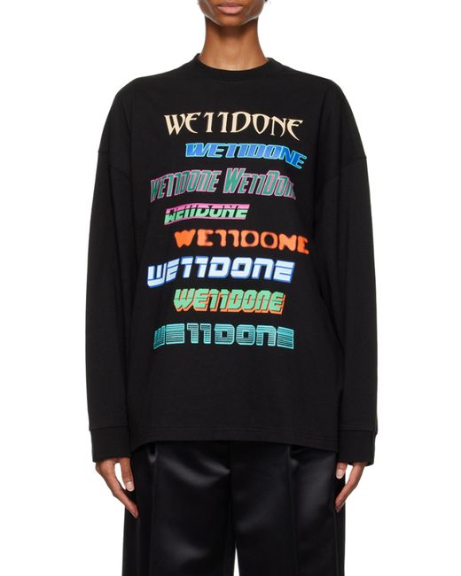 we11done Black Logo-Print Cotton Sweatshirt for men