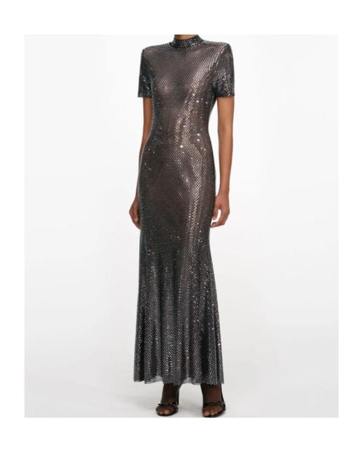 Self-Portrait Brown Embellished Short-Sleeve Midi Dress