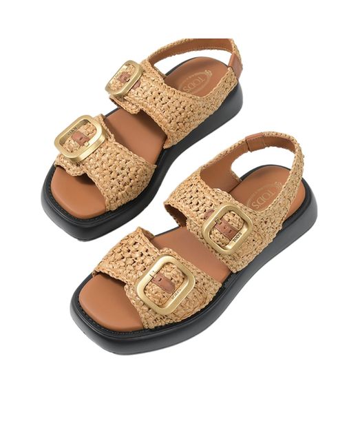 Tod's Brown Knitted Buckle Flat Sandals