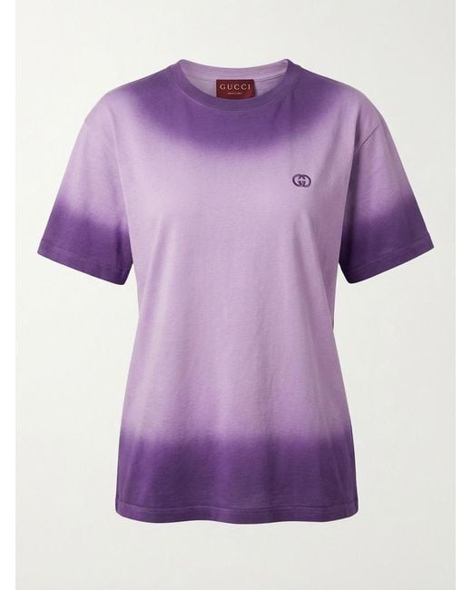 Gucci Purple Gradient Logo Embroidered Crewneck T-Shirt