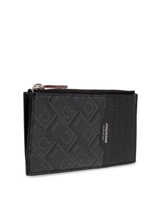 Ferragamo Black Ferragamo Monogram Pattern Zipped Wallet for men