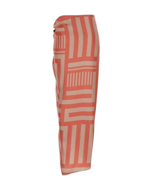 Fendi Red Midi Skirt With Knot And Labyrinth Motif