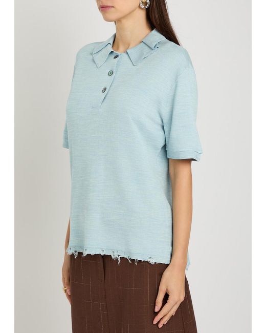 Tory Burch Blue Silk Lapel Top
