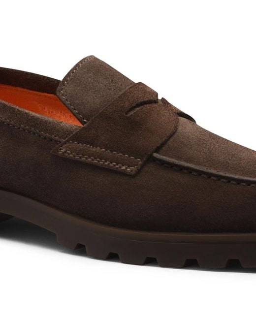 Santoni Brown Rock Slip-On Penny Loafers for men
