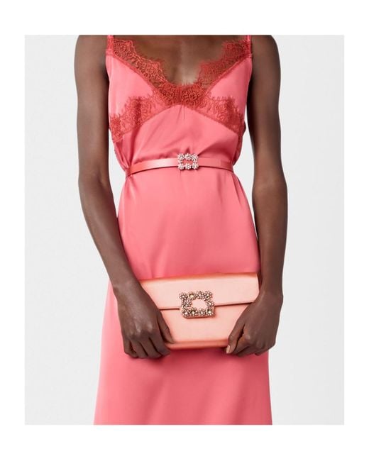 Roger Vivier Pink Efflorescence Embellished Satin Clutch Bag