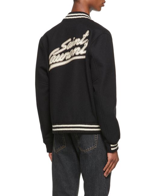 Saint Laurent Black Teddy Varsity Jacket for men