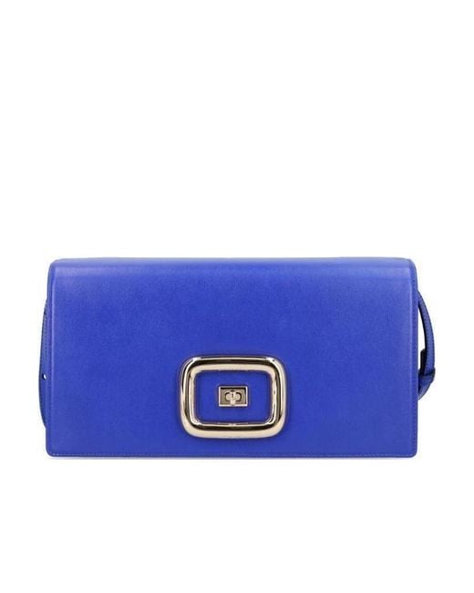 Roger Vivier Blue Embossed-Logo Leather Shoulder Bag