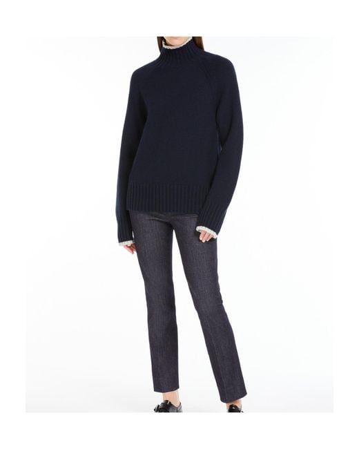Max Mara Blue Wool And Cashmere Turtlenecks
