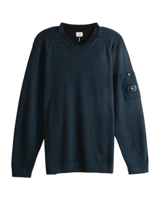C P Company Blue Crewneck Lens Sweater for men