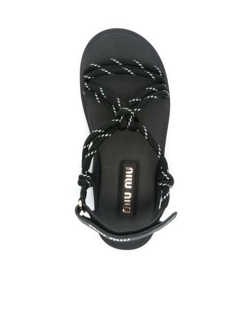 Miu Miu Black Rope Flat Sandals