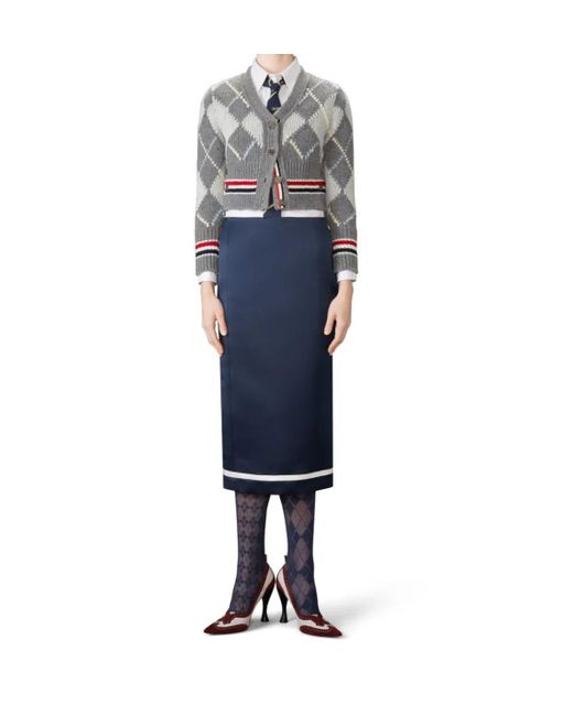 Thom Browne Gray Argyle-Intarsia Knitted Cardigan