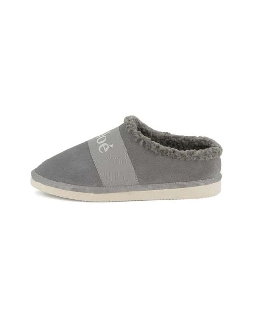 Chloé Gray Logo-Print Slippers