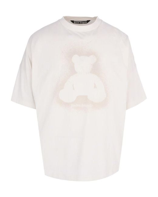 Palm Angels White Oversized Bear Print T-Shirt for men