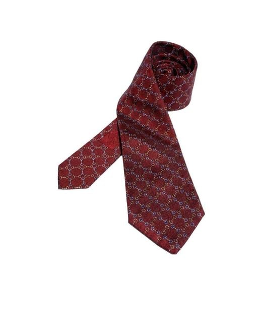Gucci Red Horsebit Silk Jacquard Tie for men