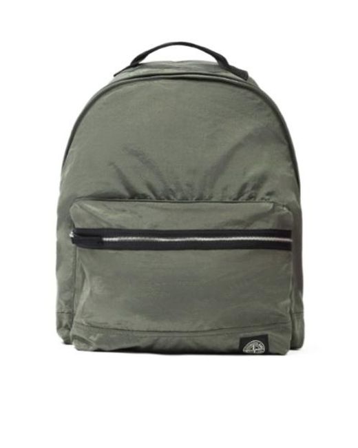 Stone Island Green Logo Patch Zipped Backpack for men