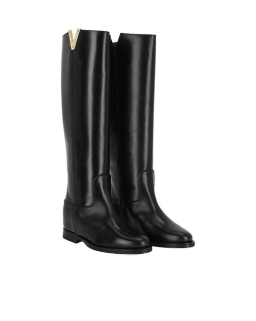 Via Roma 15 Black Round-Toe Tall Boots