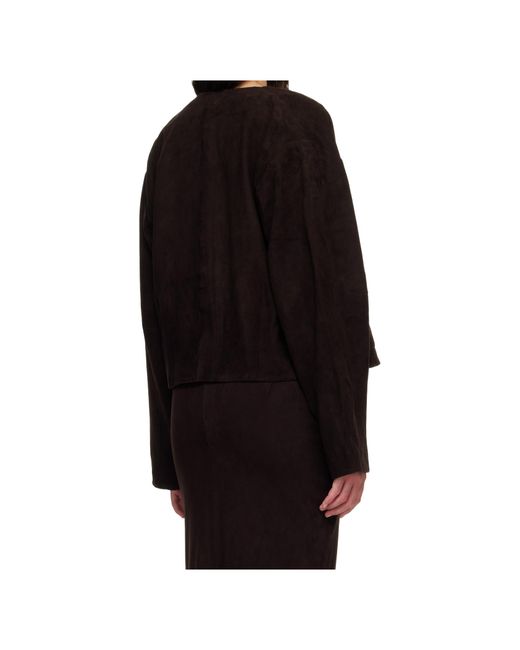 St. Agni Black Suede Utility Cocoon Bomber Jacket