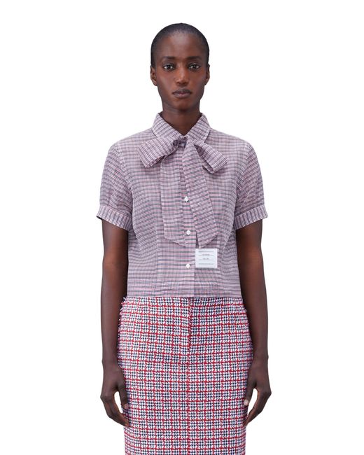 Thom Browne Red Bow Collar Checked Blouse