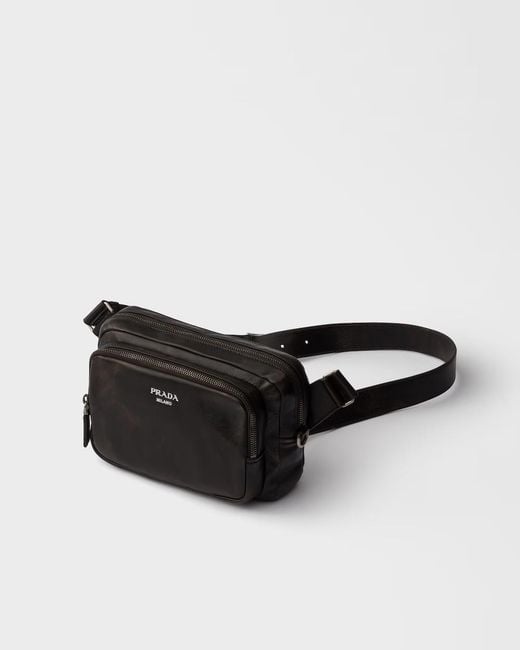 Prada Black Distressed Zipped Shoulder Bag for men