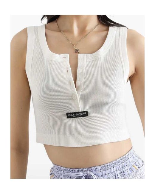 Dolce & Gabbana White Cropped Henley Tank Top