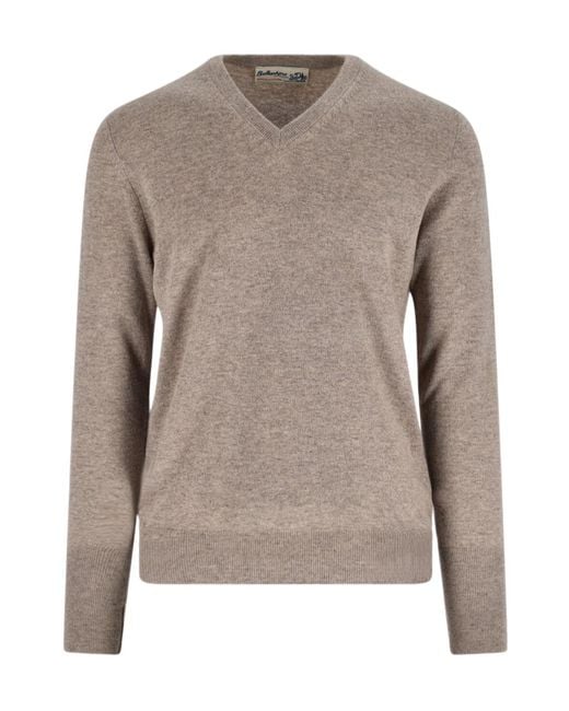Ballantyne Brown V-Neck Knitted Jumper for men