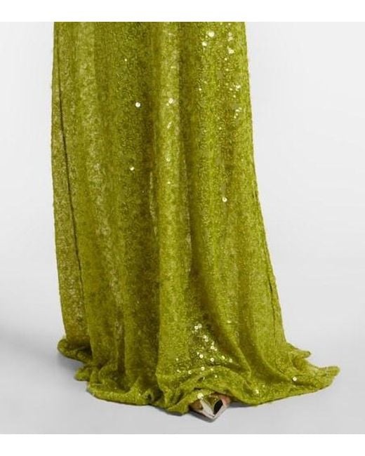 David Koma Green Sequined Draped Gown