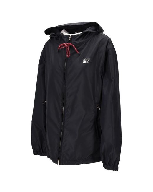 Miu Miu Black Lightweight Zipped Hooded Jacket