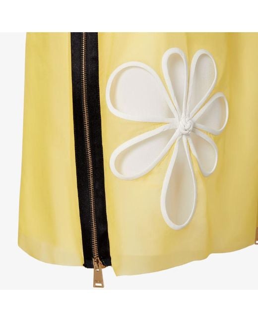 Fendi Yellow Floral Cut-Out Zip-Detailed Midi Skirt