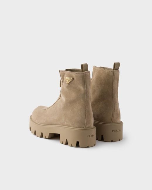 Prada Brown Triangle-Logo Zipped Boots