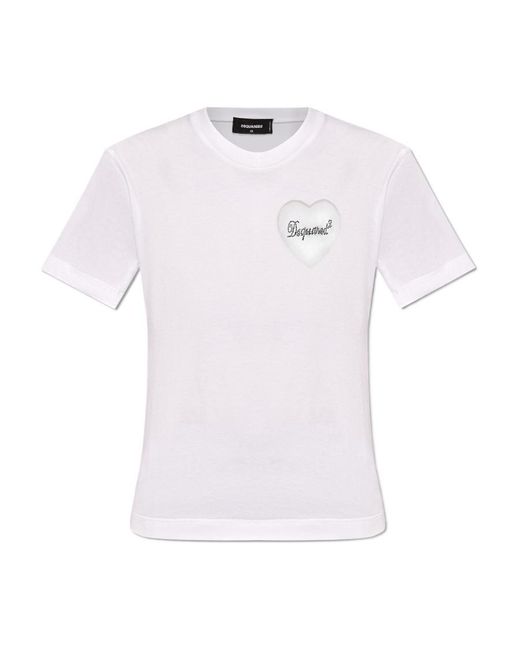 DSquared² White Heart Tulle Detailed T-Shirt